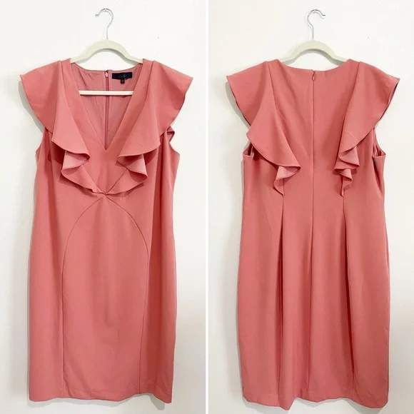 NEW Rachel Roy Lydia Dress Guava Punch Ruffled Sheath Women’s Plus Size 20W - Picture 2 of 4